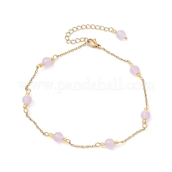 Dyed Round Natural Malaysia Jade & 304 Stainless Steel Cable Chain Ankelets&nbsp;AJEW-AN00701-02