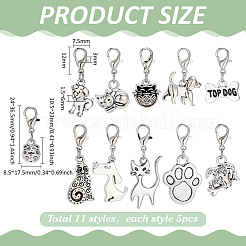 55Pcs 11 Styles Tibetan Style Alloy Kitten Dog Pendant Decorations&nbsp;HJEW-PH02309