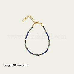 Natural African Turquoise(Jasper) and Lapis Lazuli Faceted Round Beaded Bracelets with 304 Stainless Steel End Chains&nbsp;WE3127-1