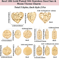 10Pcs 5 Styles Moon & Star Theme 304 Stainless Steel Pendants&nbsp;STAS-BBC0009-33