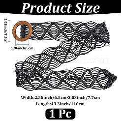 Cloth Woven Rhombus with Wood Chain Belts for Women&nbsp;AJEW-WH20019-125C