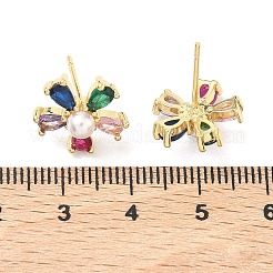 Flower Brass Cubic Zirconia Stud Earrings&nbsp;EJEW-P336-06G-01