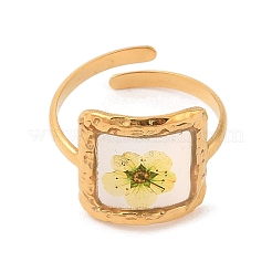 Square Ion Plating(IP) 304 Stainless Steel Open Cuff Rings for Women&nbsp;RJEW-Z052-07G