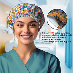 2Pcs 2 Styles Cotton Adjustable Printed Bouffant Hats Working Caps for Women Men&nbsp;AJEW-DR0002-52C