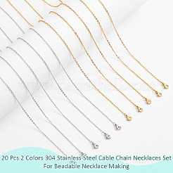 20Pcs 2 Colors 304 Stainless Steel Cable Chain Necklaces Set&nbsp;MAK-NB0001-21