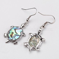 Tortoise Platinum Tone Brass Natural Paua Shell Dangle Earrings&nbsp;EJEW-M060-18