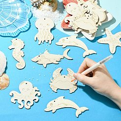 50Pcs Ocean Theme Unfinished Blank Wooden Pendants Set for Painting Arts&nbsp;DIY-CJC0015-05