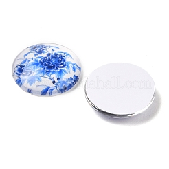 Blue and White Floral Printed Glass Cabochons&nbsp;GGLA-A002-25mm-XX