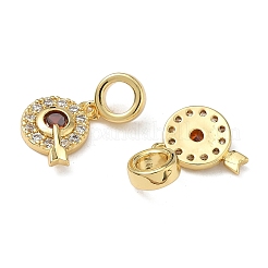 Brass Micro Pave Organge Red and Clear Cubic Zirconia Arrow with Target Shape European Dangle Charms&nbsp;KK-L257-25G