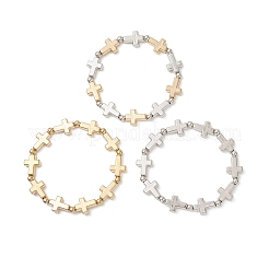 3Pcs CCB Plastic Cross & Round Beaded Stretch Bracelets for Women Men&nbsp;BJEW-JB13304