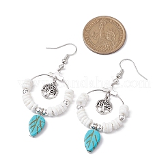 Natural Sea Shell Beads and Synthetical Dyed Turquoise Leaf Pendants Earrings&nbsp;EJEW-JE05921