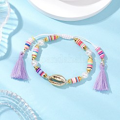 Flat Round Polymer Clay Braided Bead Bracelets&nbsp;BJEW-JB11500