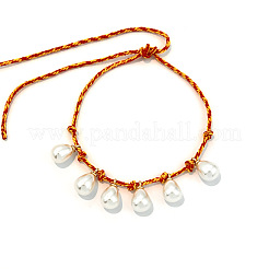 Imitation Pearl Teardrop Tassel Adjustable Braided Cotton Cord Necklaces for Women&nbsp;WGB1457-02