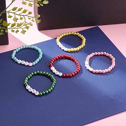 Round Acrylic Imitation Pearl Stretch Beaded Bracelets for Kids&nbsp;BJEW-JB05943