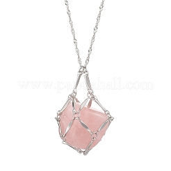 304 Stainless Steel Empty macrame Pouch Pendant Singapore Chain Necklaces&nbsp;NJEW-JN05285-02