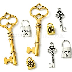 8Pcs 4 Styles Tibetan Style Alloy Skeleton Key Lock Pendants&nbsp;FIND-FS0002-11