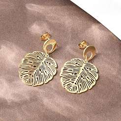 Leaf 304 Stainless Steel Dangle Stud Earrings&nbsp;EJEW-H175-04G