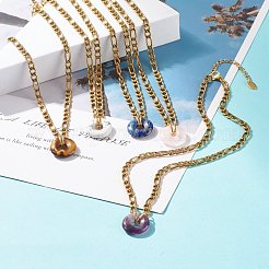 Natural Mixed Stone Donut Pendant Necklace&nbsp;NJEW-JN03815