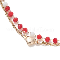 Bohemian Handmade Faceted Rondelle Glass Beaded Chains & 304 Stainless Steel Cable Chain 2-Strand Anklets for Women&nbsp;AJEW-AN00780