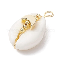 Natural Cowrie Shell Copper Wire Wrapped Pendants&nbsp;PALLOY-JF02932-01