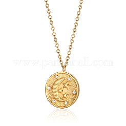 Stylish 304 Stainless Steel Flat Round with Moon Pendant Necklaces for Women's Daily Wear&nbsp;XY3014-2