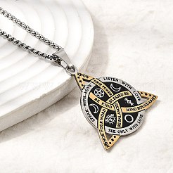 201 Stainless Steel Black Enamel Viking Triquetra/Trinity Knot Pendant Necklaces&nbsp;NJEW-Z112-01GP