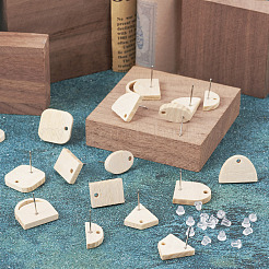 40Pcs 10 Styles Fan & Rectangle & Flat Round & Oval Ash Wood Stud Earring Findings&nbsp;EJEW-TA0001-18