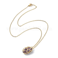 Mixed Natural Gemstone Bullet Pendant Necklaces&nbsp;NJEW-JN04549