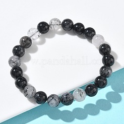 Natural Rutilated Quartz Round Beads Stretch Bracelets for Women&nbsp;BJEW-Z158-03H-03