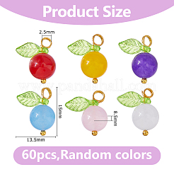 60Pcs Natural Dyed Malaysia Jade Round Fruit Charms with Glass Leaves&nbsp;FIND-DC0008-35