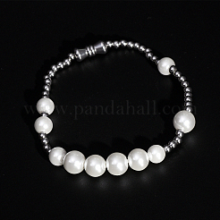 Minimalist Imitation Pearl & 304 Stainless Steel Round Beaded Stretch Bracelets&nbsp;KM8315-2