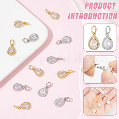 12Pcs 2 Colors Rack Plating Brass Micro Pave Clear Cubic Zirconia Charms&nbsp;KK-BC0013-62