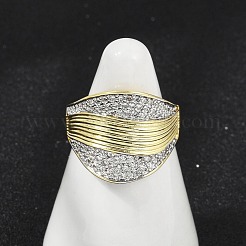 Brass Micro Pave Cubic Zirconia Open Cuff Ring for Women&nbsp;RJEW-F177-03GP-02