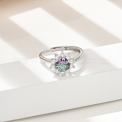 Rhodium Plated 925 Sterling Silver Moissanite Adjustable Rings for Women&nbsp;RJEW-U038-02P
