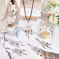 24Pcs 12 Colors Woven Net/Web with Wing Tibetan Style Alloy Pendant Decorations&nbsp;HJEW-AB00238