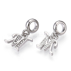 Platinum Rack Plating Alloy Rhinestone European Dangle Charms&nbsp;PALLOY-T048-36P-M
