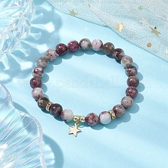 8mm Round Natural Plum Blossom Tourmaline Beaded Stretch Bracelets&nbsp;BJEW-JB10469-01