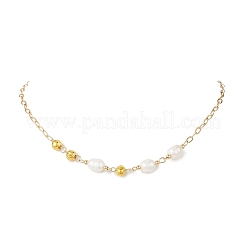 Natural Cultured Freshwater Pearl Rice Brass Paperclip Chain Necklaces&nbsp;NJEW-JN05379-01