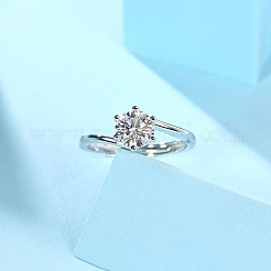 Rhodium Plated 925 Sterling Silver Moissanite Rhinestone Solitaire Ring&nbsp;AJEW-U007-24P