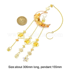 Natural Topaz Jade Chips Moon Pendant Decorations&nbsp;HJEW-FS00027-01