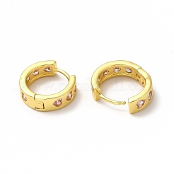 Pink Cubic Zirconia Heart Hoop Earrings&nbsp;EJEW-H093-13G
