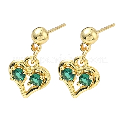 Valentine's Day Heart Brass Micro Pave Cubic Zirconia Dangle Stud Earrings&nbsp;EJEW-C181-04G