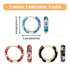 3 Pairs 3 Colors Brass Flower Pattern Hoop Earrings&nbsp;EJEW-FI0003-07