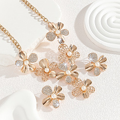Flower Alloy Crystal Rhinestone & Plastic Pearl Pendant Necklaces & Stud Earrings Sets for Women&nbsp;FS-WGF8FDA-01