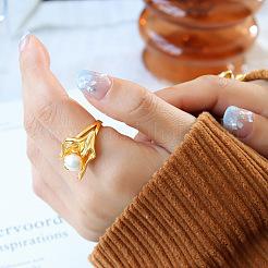 Flower Stainless Steel Open Cuff Rings&nbsp;WGAF2BA-02
