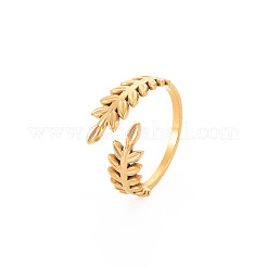 Ion Plating(IP) 304 Stainless Steel Leaf Open Cuff Ring for Women&nbsp;RJEW-S405-190G