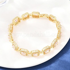 Square Brass Micro Pave Clear Cubic Zirconia and Glass Link Chain Bracelets&nbsp;BJEW-T025-04G-04