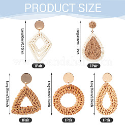 5Pairs 5 Styles Alloy Rattan Woven Dangle Stud Earrings&nbsp;EJEW-TA0001-69