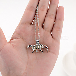 Alloy Dinosaur Cage Pendant Necklace with Synthetic Luminous Stone&nbsp;LUMI-PW0001-005P-B