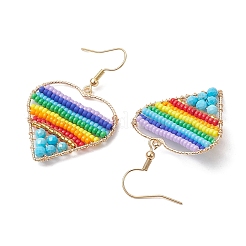 Dyed Natural Magnesite & Glass Seed Beaded Dangle Earrings&nbsp;EJEW-MZ00128